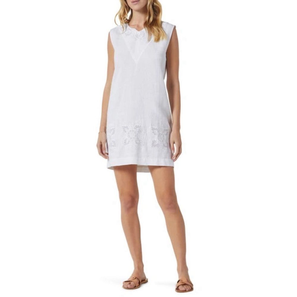 Joie Modarie embroidered white linen blend sleeveless shift dress NWT